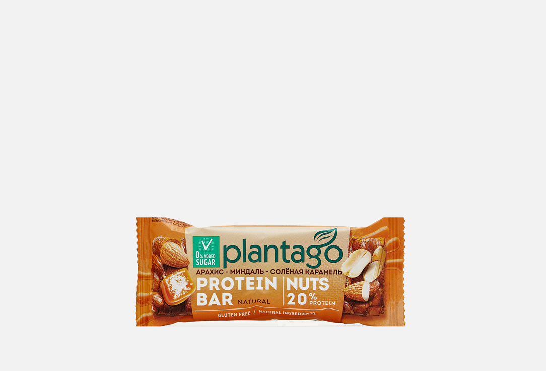 Протеиновый батончик PLANTAGO Арахис-Миндаль-Соленая карамель 1 шт шоколадный батончик nuts с орехами 50 г