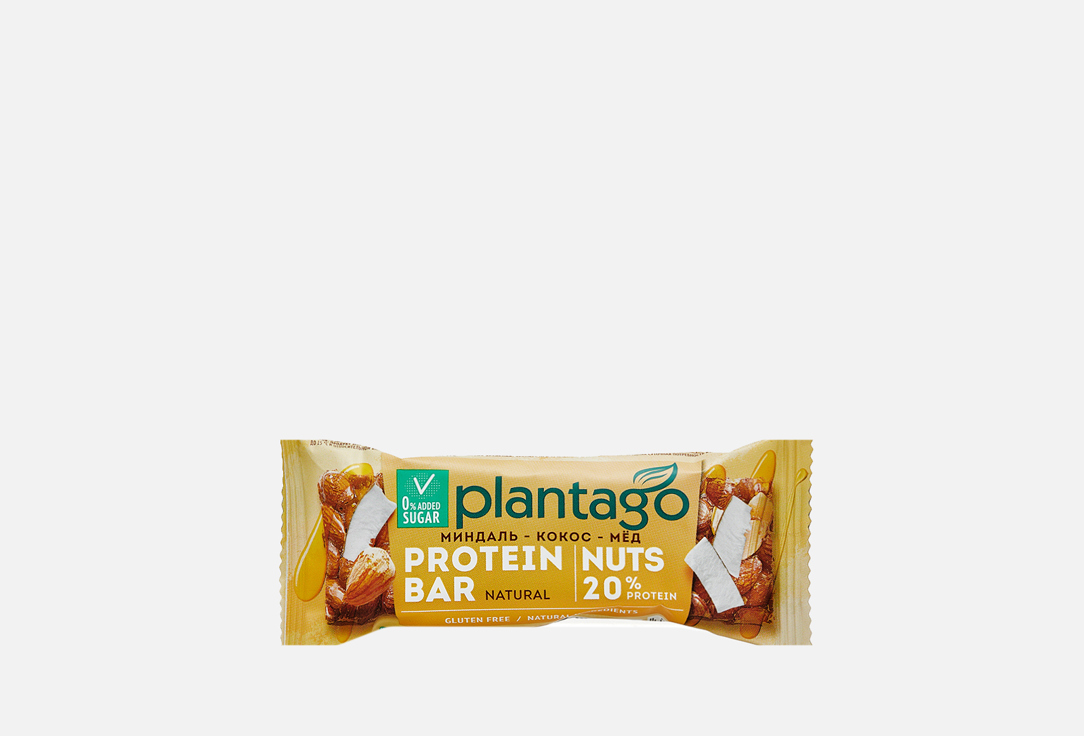 Протеиновый батончик PLANTAGO Миндаль-Кокос-Мёд 1 шт шоколадный батончик nuts с орехами 50 г