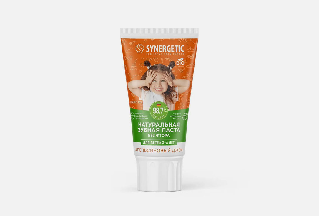 Зубная паста для детей SYNERGETIC Апельсиновый джем 50 г зубная паста synergetic укрепляющая без фтора от 3 до 6 лет 50гр 1 шт