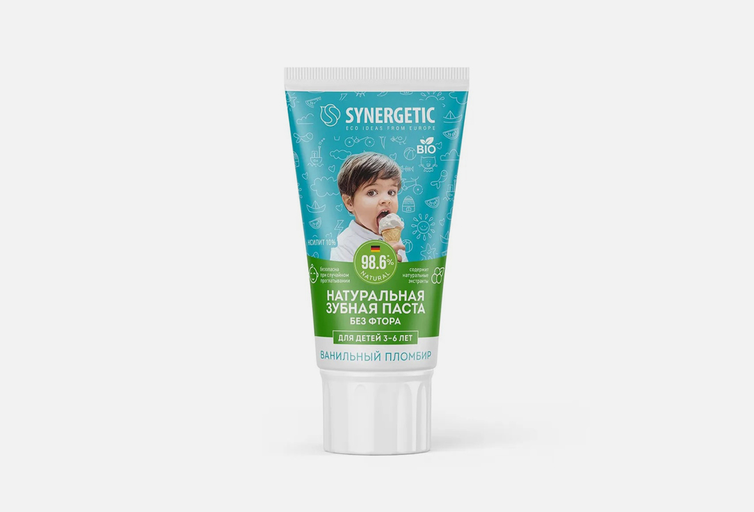 Зубная паста для детей SYNERGETIC Ванильный пломбир 50 г зубная паста synergetic укрепляющая без фтора от 3 до 6 лет 50гр 1 шт