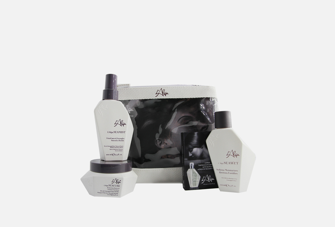 

Подарочный набор для ухода за волосами: шампунь, маска, спрей L'ALGA, SEABREEZE Beauty Bag 4 шт