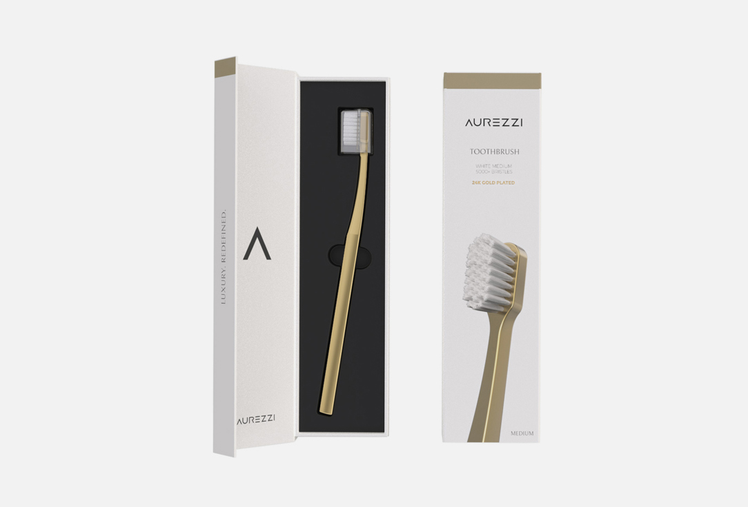 цена Зубная щетка AUREZZI 24K Gold White Adult Toothbrush Medium 1 шт