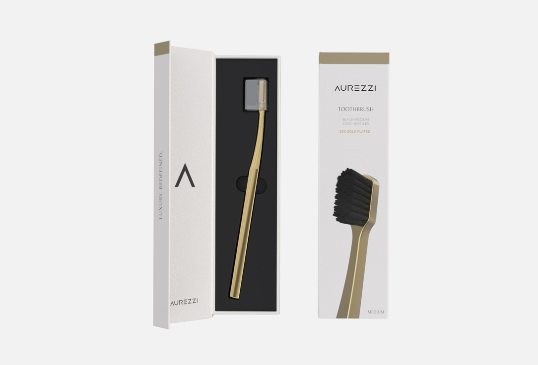Зубная щетка AUREZZI 24K Gold Black Adult Toothbrush Medium 1 шт магнит сургут серия чёрное золото