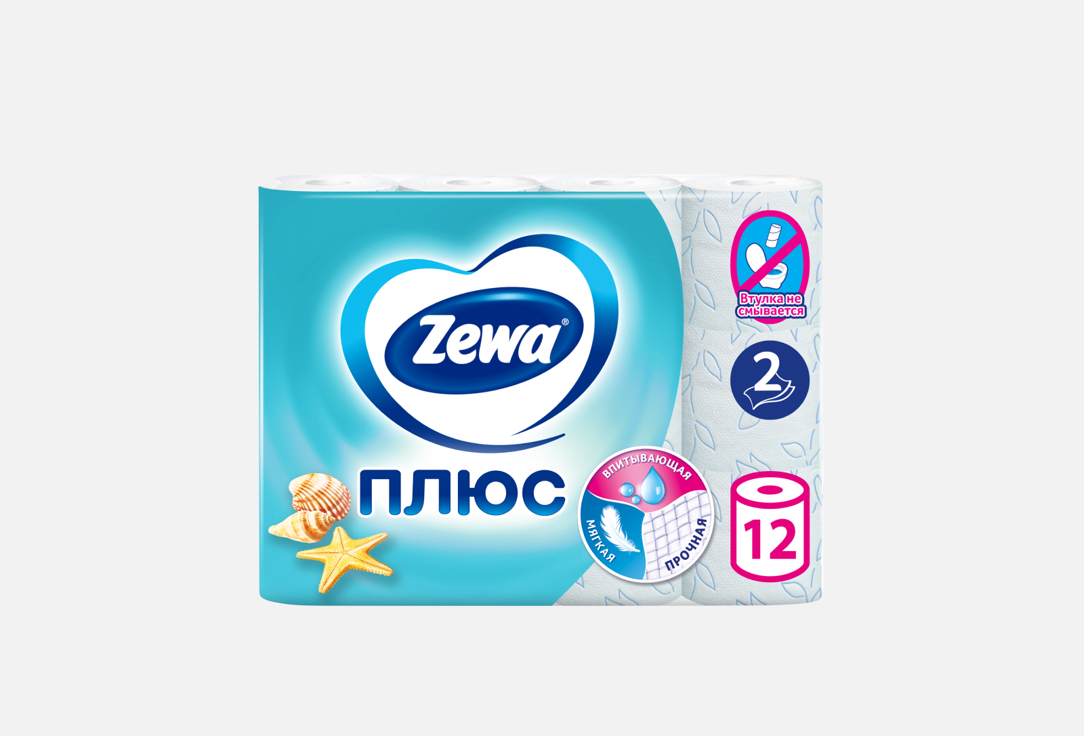 Туалетная бумага ZEWA Плюс, свежесть океана 12 шт туалетная бумага 3х слойная 12шт