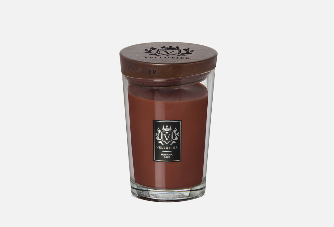 Изображение товара Ароматическая свеча Vellutier Havana Café из воска высокого качества с натуральной деревянной крышк
