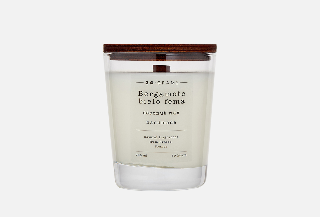 

Ароматическая свеча 24.GRAMS, Белый, Bergamote bielo fema 200 мл