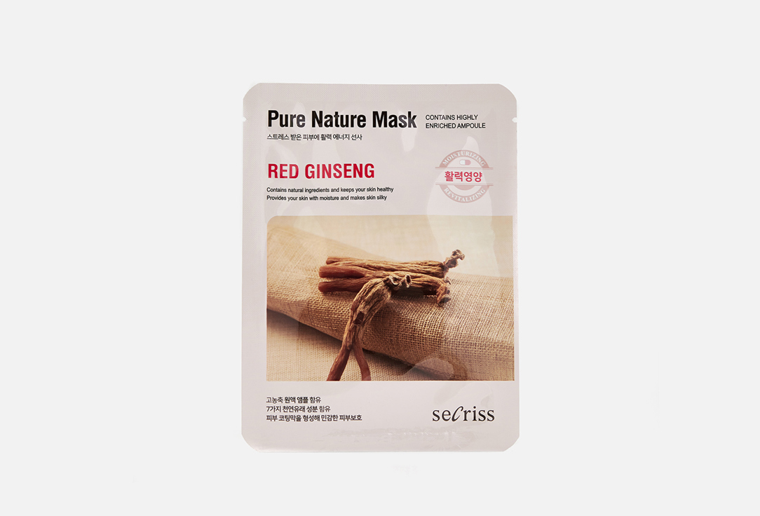 тканевая маска для лица с экстрактом красного женьшеня secriss pure nature mask red ginseng 25мл Тканевая маска с экстрактом красного женьшеня ANSKIN Secriss Pure Nature Mask Pack - Red ginseng 25 мл
