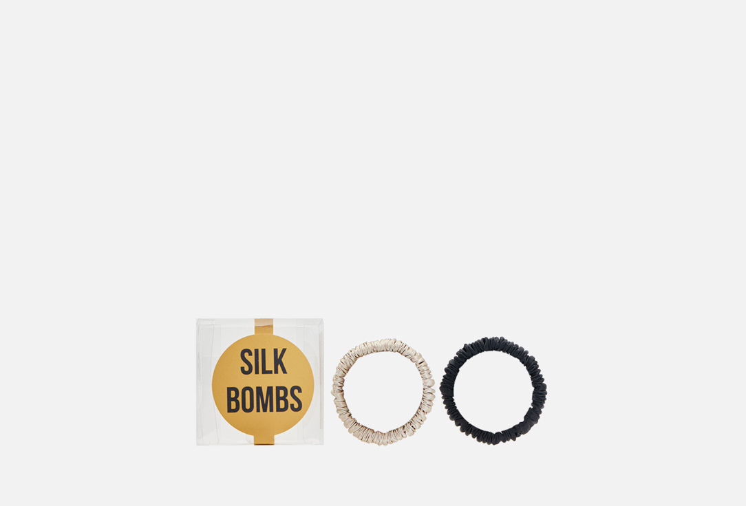 Комплект шелковых резинок для волос SILK BOMBS БЕЖЕВЫЙ, ЧЕРНЫЙ 2 шт комплект шелковых резинок для волос silk bombs черный пудра 3 шт