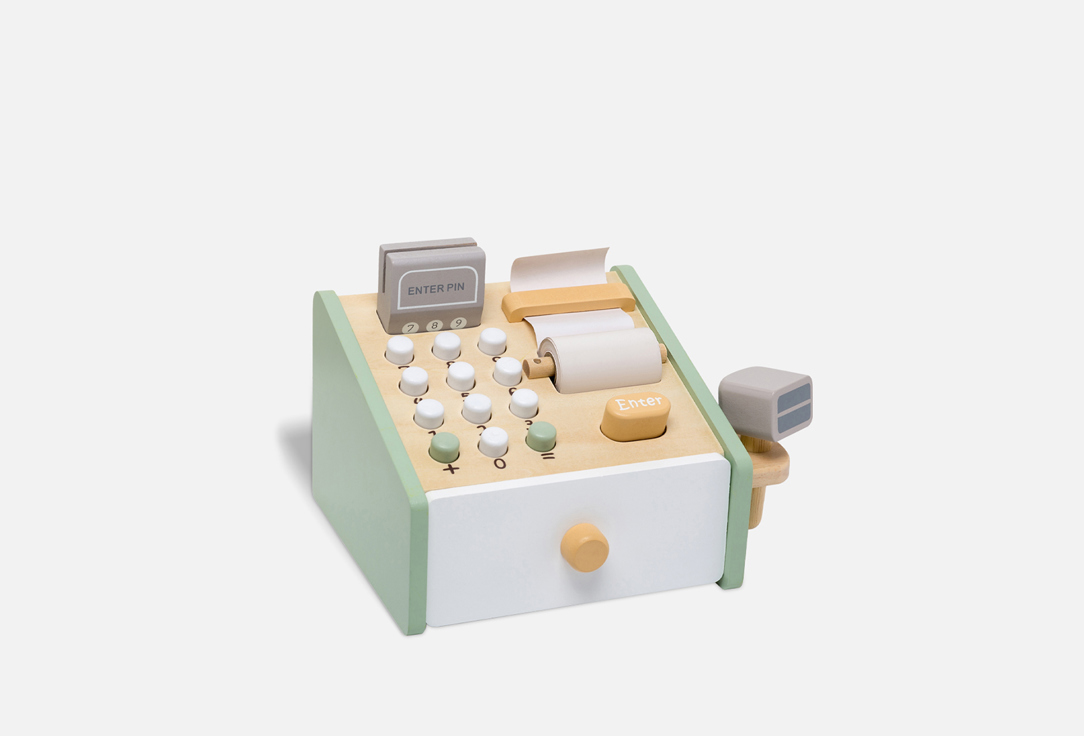 Изображение товара Игровой набор LUKNO кассовый аппарат деревянный развивающая игрушка для детей 3+ лет