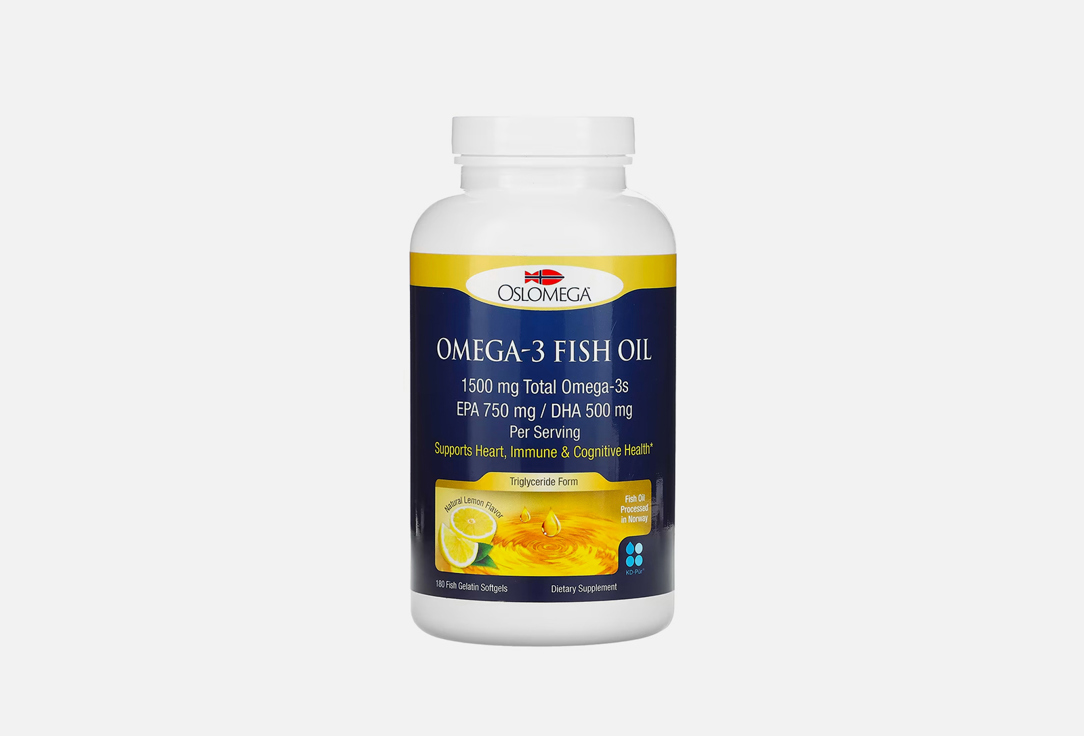 Биологически активная добавка OSLOMEGA Omega-3 Fish Oil 180 шт coromega max high concentrate omega 3 fish oil coconut bliss 90 выжимок 2 5 г каждый