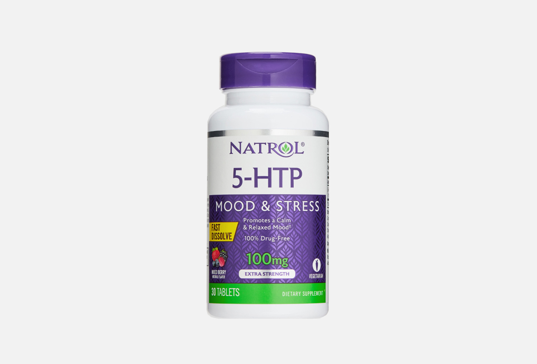 5-HTP NATROL 100 мг со вкусом ягод 30 шт бад для поддержания спокойствия natrol mood positive 5 htp l теанин витамины b6 b12 50 шт