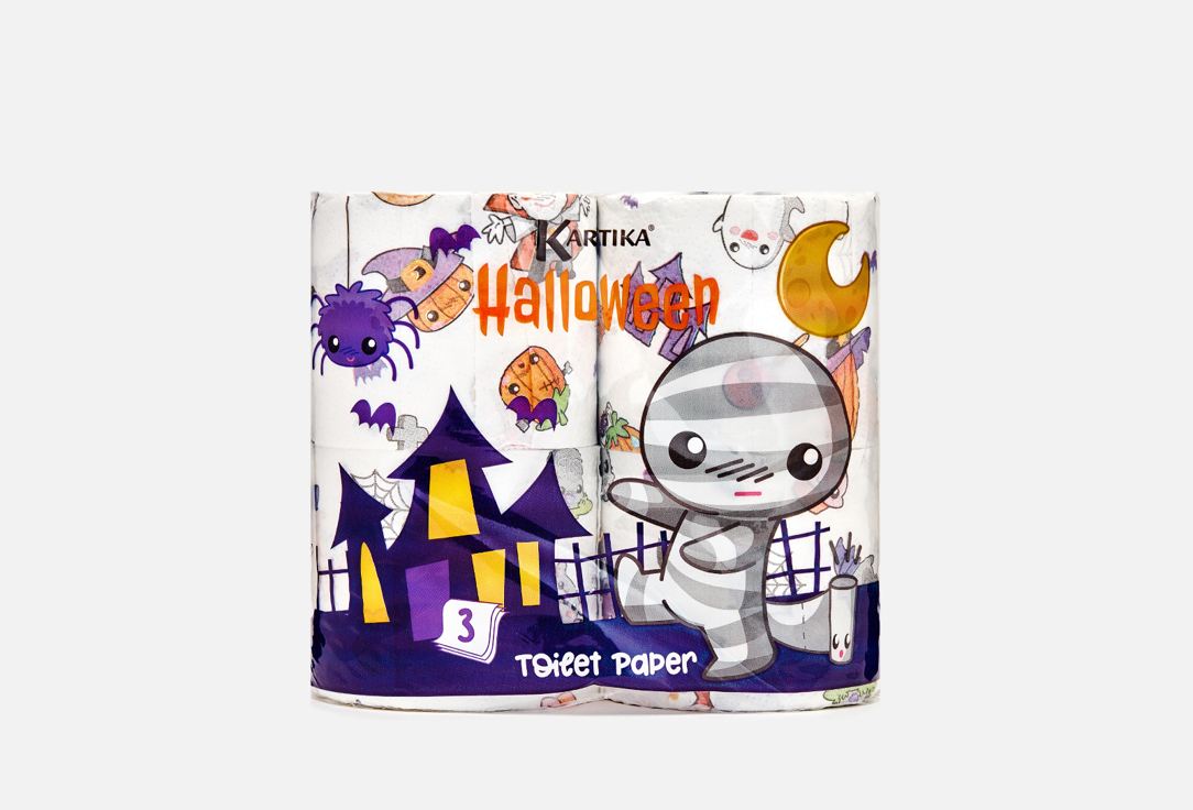 Туалетная бумага WORLD CART Halloween 4 шт unc tt 08 туалетная бумага единорог с рисунком kartika collection 3 сл 8 рул 200 л world cart