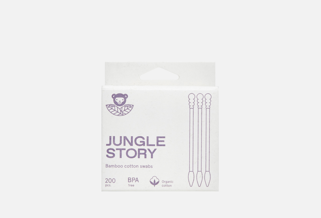 Ватные палочки JUNGLE STORY White Bamboo swabs 200 шт ватные диски 100 шт jungle story небелёные ультра мягкие квадратные
