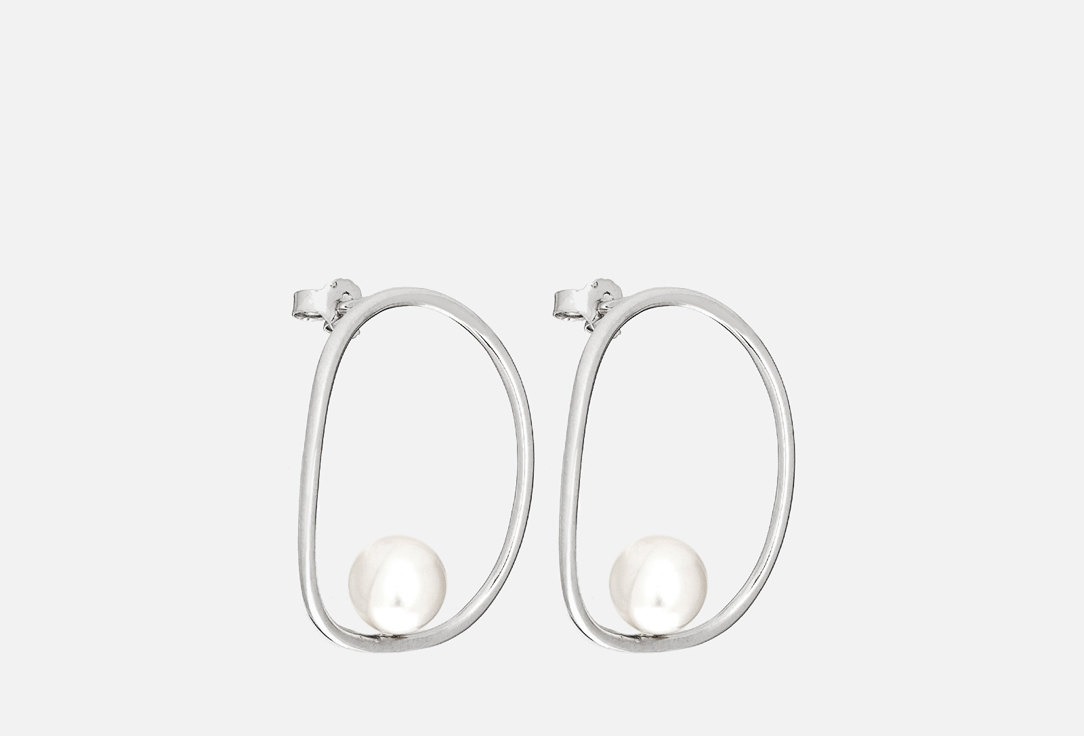 Изображение товара Серьги серебряные с жемчугом Swarovski MURASHKA Wave rhodium