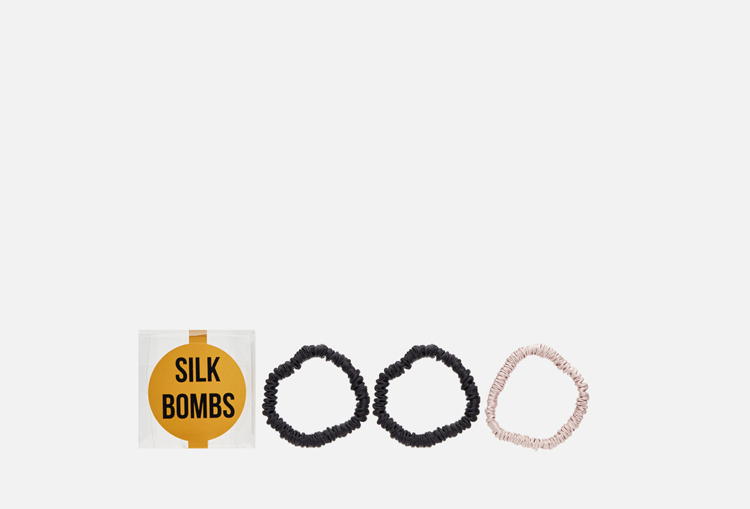 Комплект шелковых резинок для волос  SILK BOMBS черный, пудра 