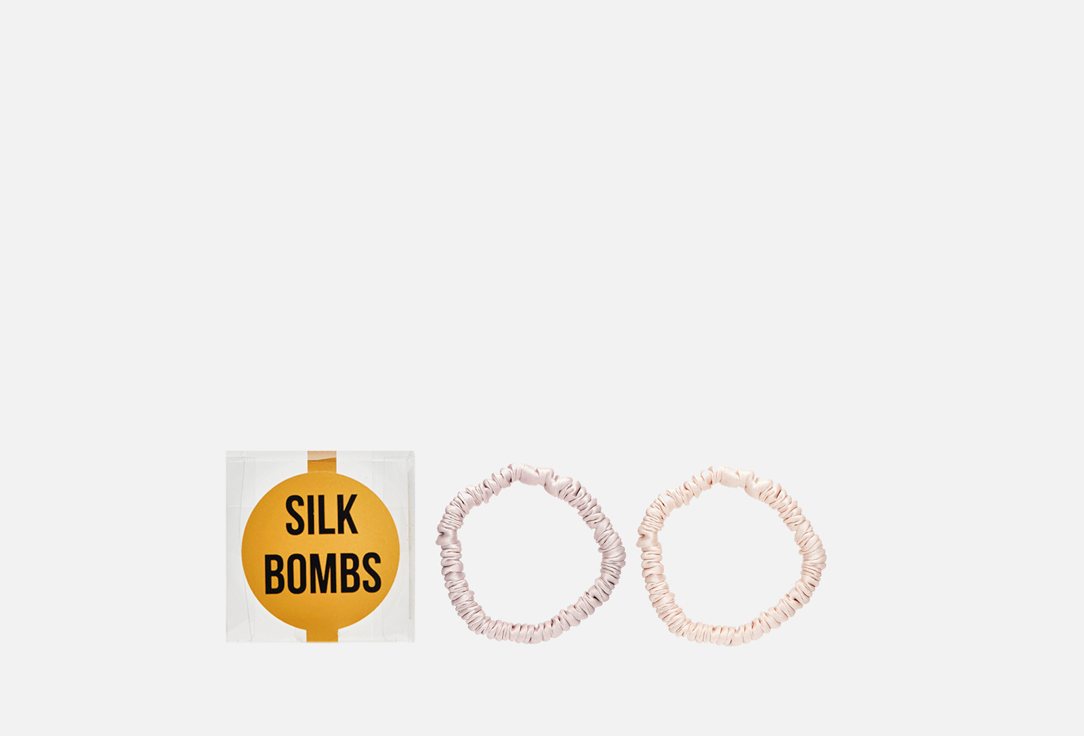 Комплект шелковых резинок для волос  SILK BOMBS персиковый, пудра 