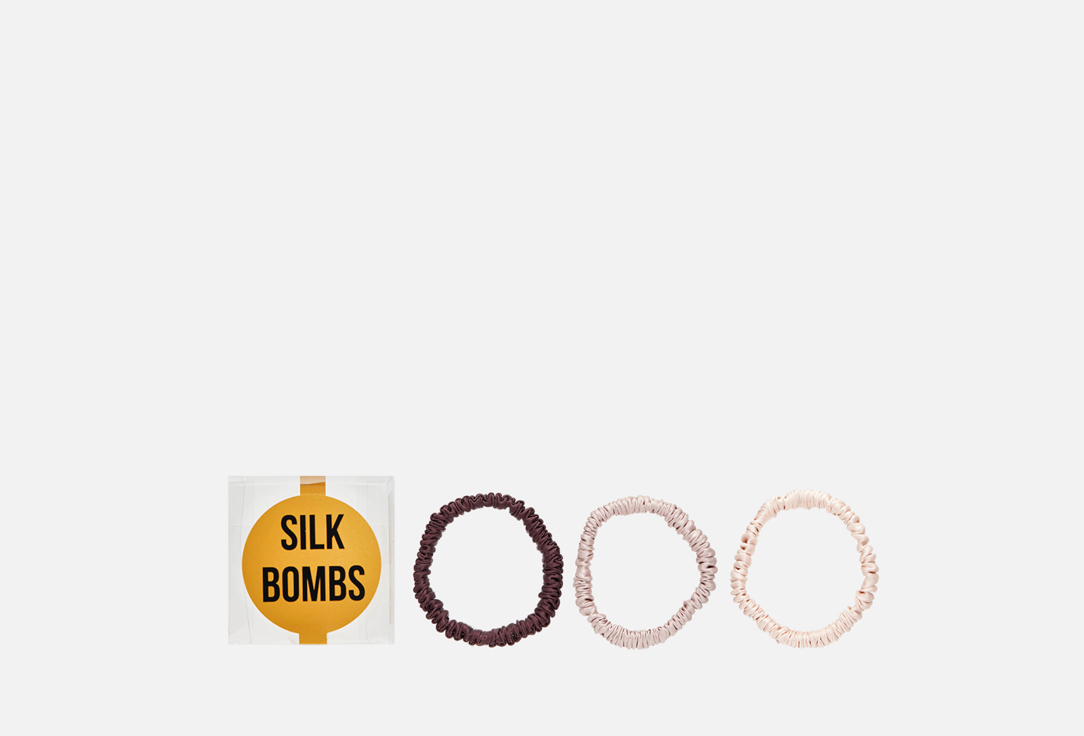 Комплект шелковых резинок для волос SILK BOMBS Персиковый, пудра, шоколад 3 шт комплект шелковых резинок для волос silk bombs бежевый черный 2 шт