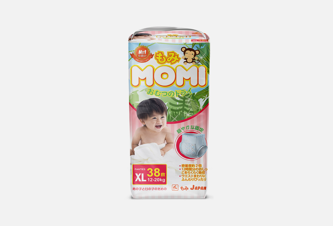 Трусики-подгузники MOMI Monkey XL 12-20 кг 38 шт подгузники трусики momi comfort care xl 12 17кг 38шт 1шт