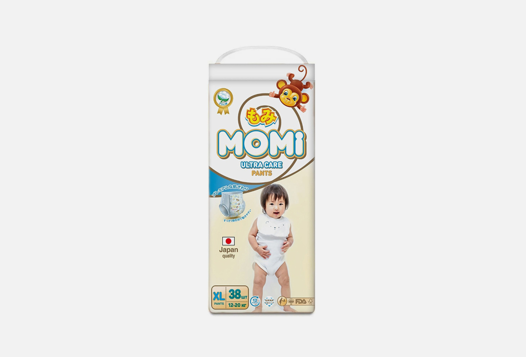 Трусики-подгузники MOMI Ultra Care XL 12-20кг 38 шт подгузники momi ultra care l 9 14кг 54 шт