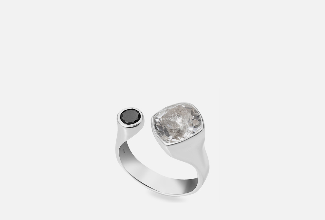 Кольцо серебряное ISLAND SOUL Несмыкающееся с белым топазом и чёрным цирконом 18 мл кольцо серебряное island soul широкое с квадратным чёрным цирконом