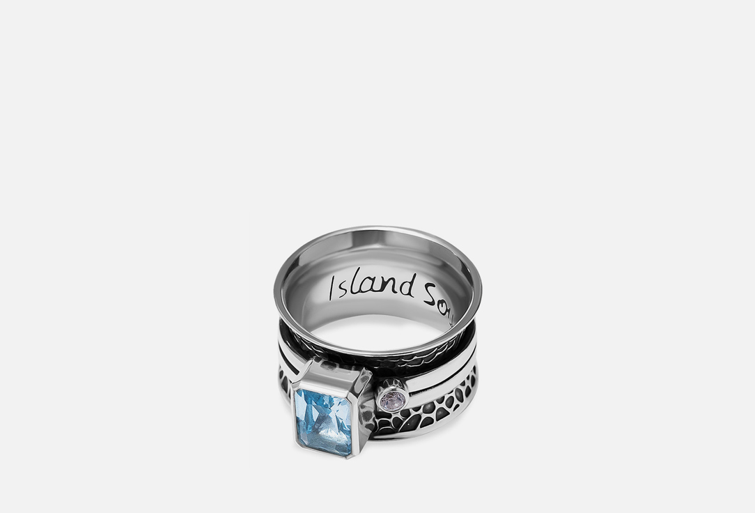 кольцо серебряное island soul с топазами большое 17 5 размер Кольцо серебряное-механизм ISLAND SOUL Рустик с прямоугольным голубым и белым топазами 16 мл