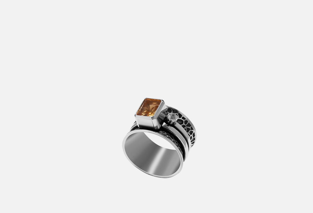Кольцо серебряное-механизм ISLAND SOUL Рустик с прямоугольным цитрином и фасет с белым топазом 18 мл кольцо серебряное механизм island soul с овальным дымчатым кварцем и белым топазом 16 5 размер