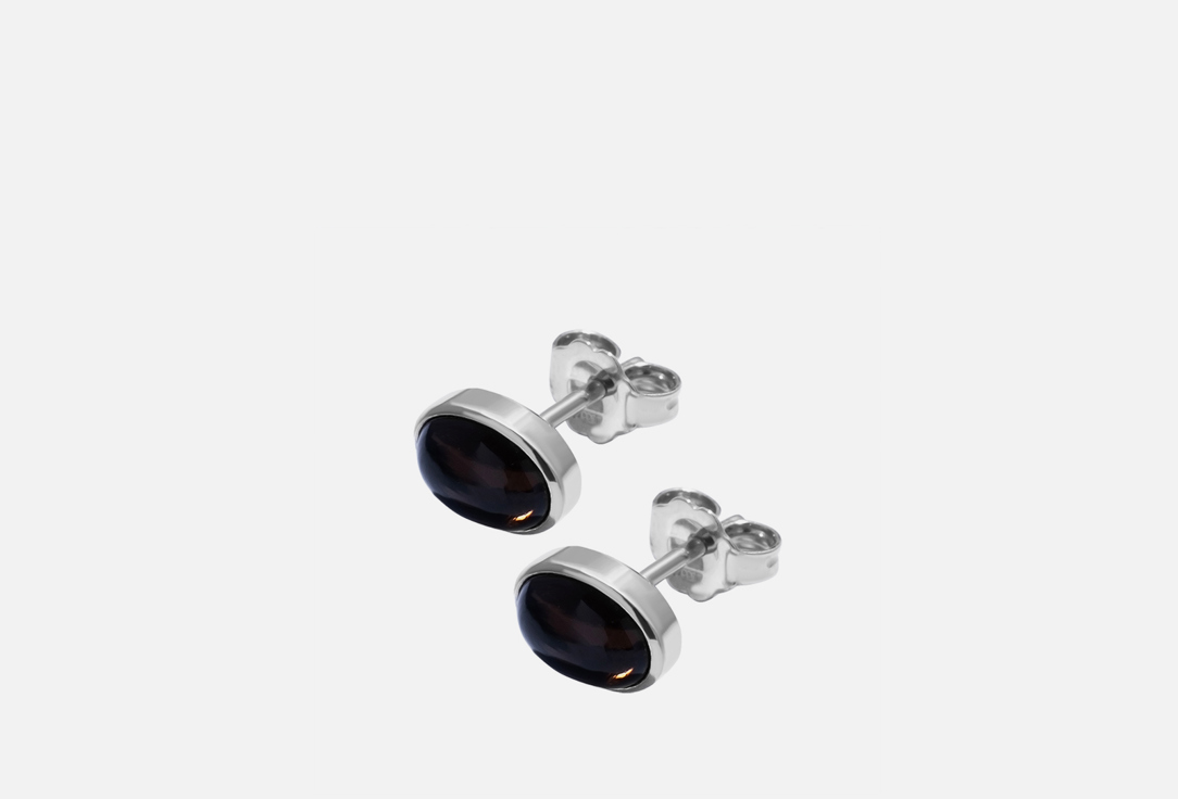 Гвоздики серебряные ISLAND SOUL С дымчатым кварцем кабошон 2 шт безразмерное кольцо с дымчатым кварцем