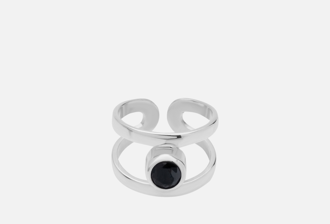 Кольцо серебряное  Island Soul на фалангу двойное с круглым чёрным цирконом 