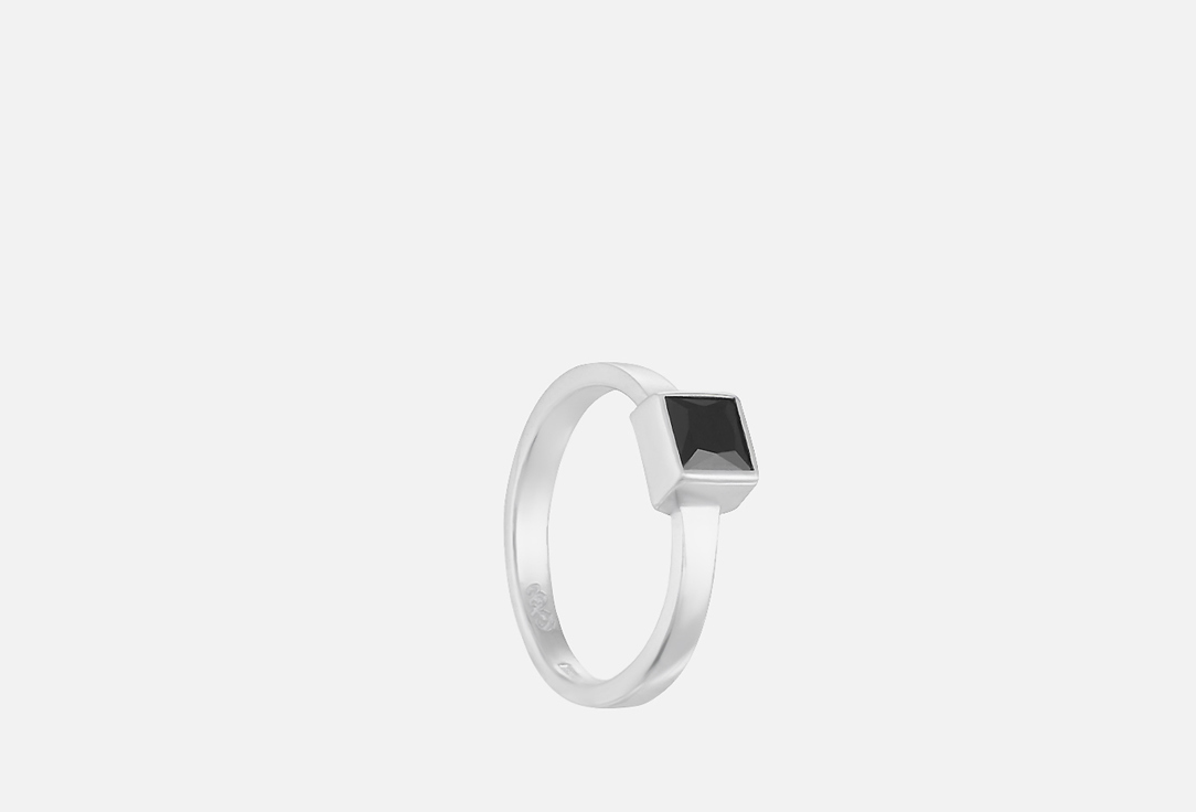 Кольцо серебряное ISLAND SOUL На фалангу с квадратным чёрным цирконом гладкое 14 мл
