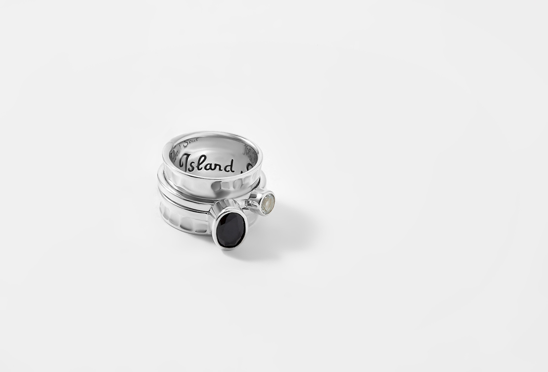 Кольцо серебряное-механизм Island Soul с овальной чёрной шпинелью фасет и белым топазом 