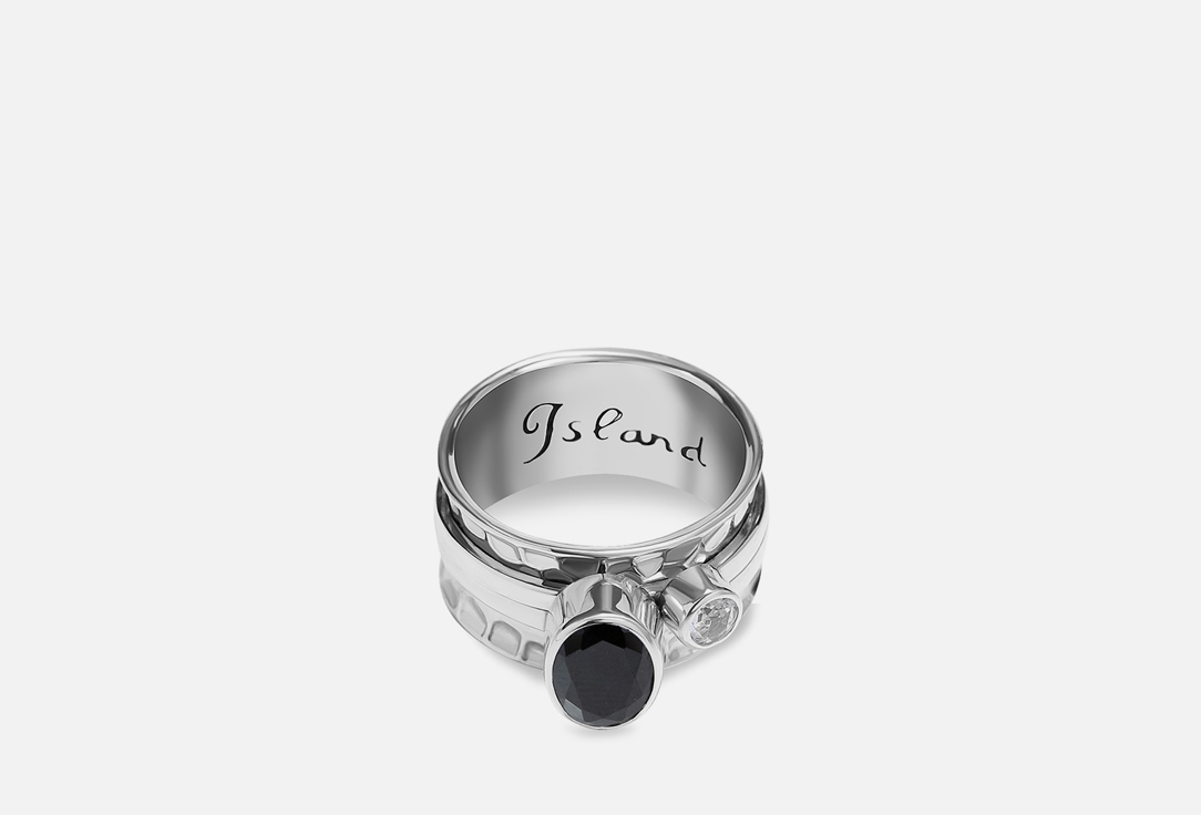 Кольцо серебряное-механизм ISLAND SOUL С овальной чёрной шпинелью фасет и белым топазом 17 мл