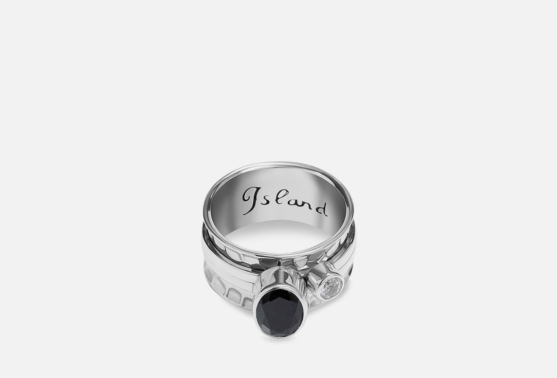 кольцо серебряное механизм island soul с овальным цитрином фасет и белым топазом 16 размер Кольцо серебряное-механизм ISLAND SOUL С овальной чёрной шпинелью фасет и белым топазом 18 мл