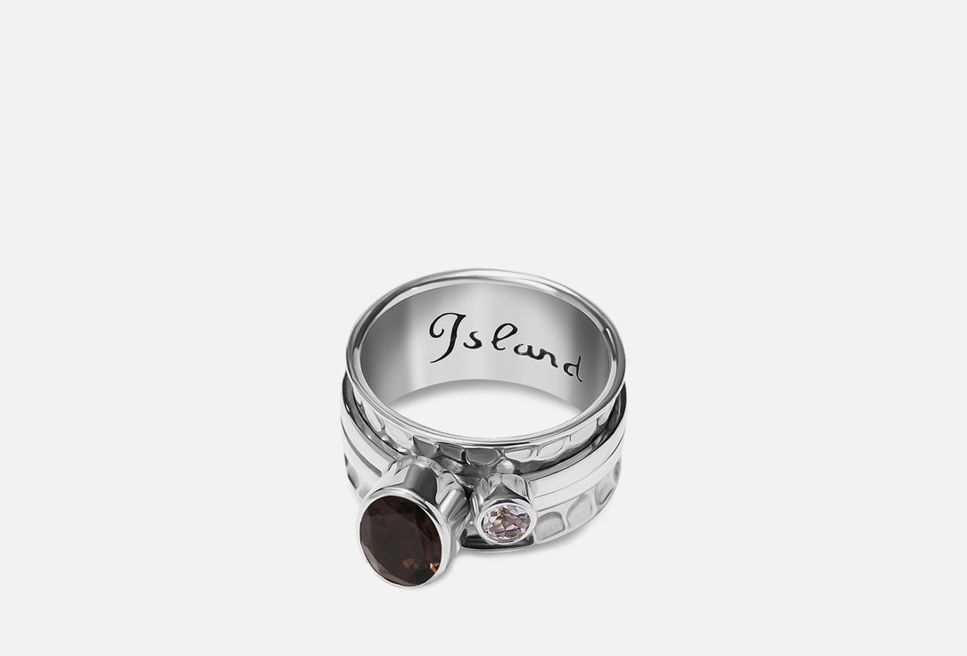 Кольцо серебряное-механизм ISLAND SOUL С овальным дымчатым кварцем и белым топазом 18 мл кольца мюз кольцо с дымчатым кварцем
