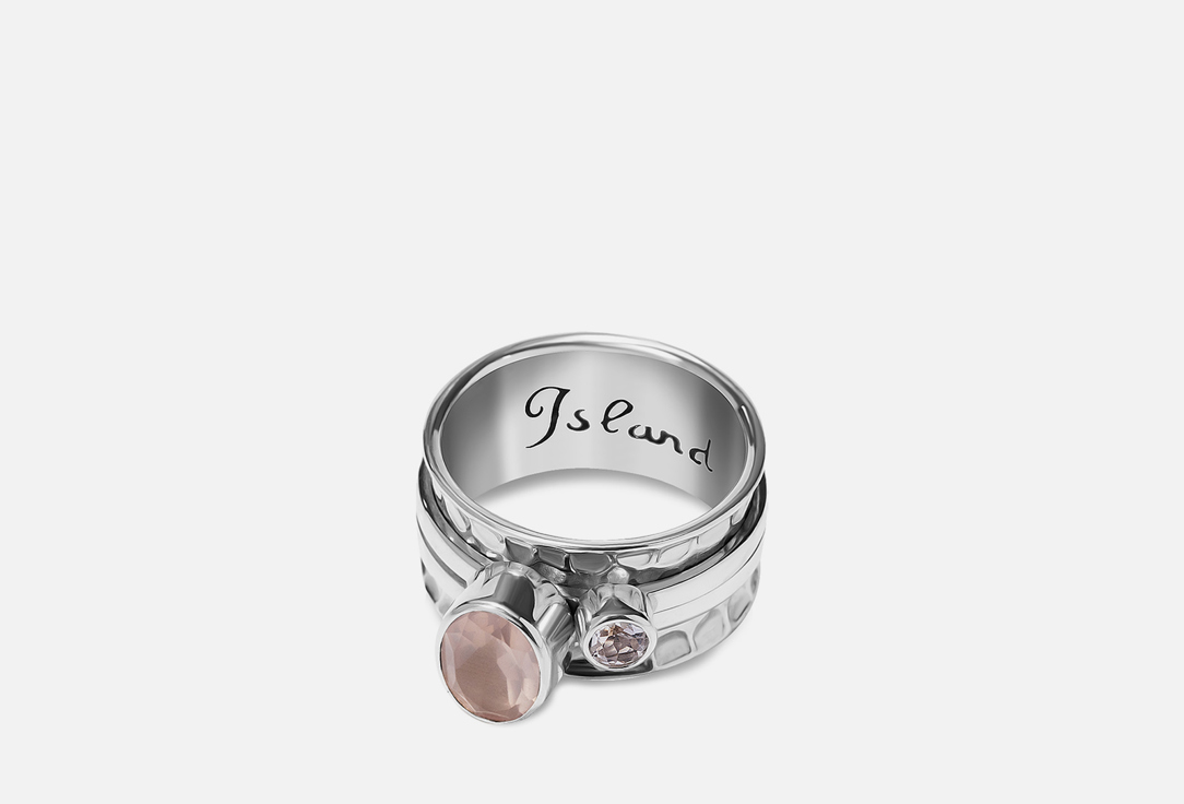 Кольцо серебряное-механизм Island Soul с овальным розовым кварцем и белым топазом 