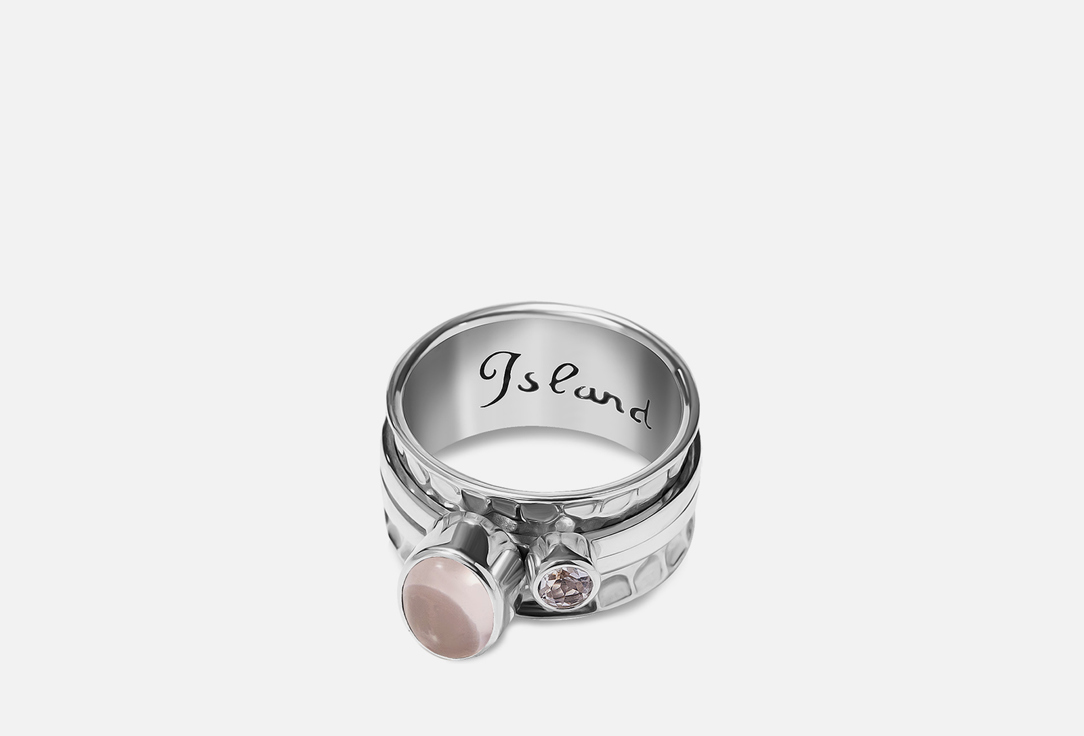 Кольцо серебряное-механизм Island Soul с овальным розовым кварцем и белым топазом 