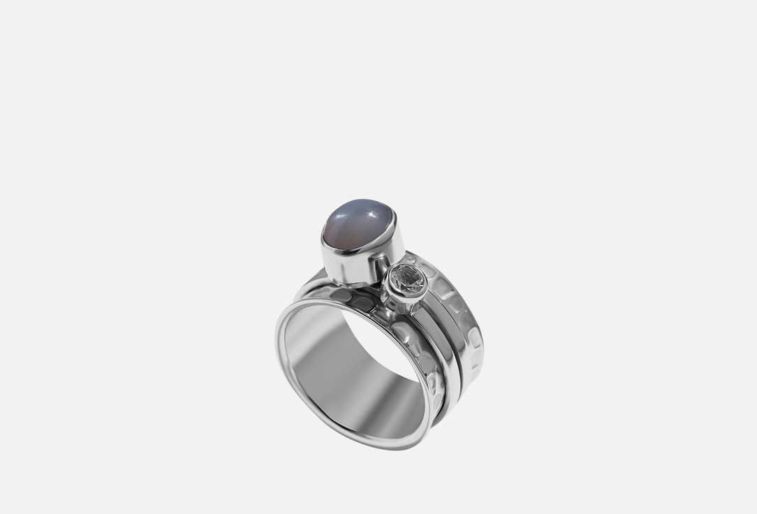 Кольцо серебряное-механизм Island Soul с серым лунным камнем и белым топазом 