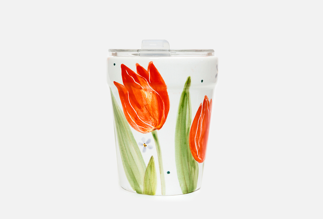 Керамический стакан  Odaryadarya для кофе с собой Тюльпаны, 250мл 
