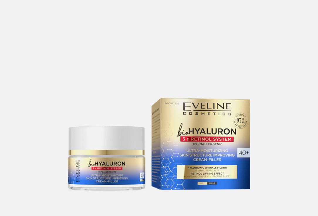 Увлажняющий крем-филлер для лица EVELINE Retinol system 40+ 50 мл eveline крем филлер для лица eveline bio hyaluron регенерирующий 70 восстанавливающий 50 мл