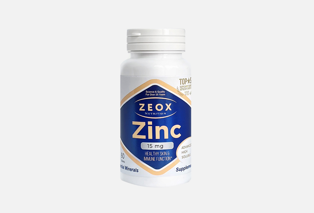 Биологически активная добавка ZEOX NUTRITION Zinc 15 mg 60 шт биологически активная добавка zeox nutrition omega 3 fish oil 60 шт