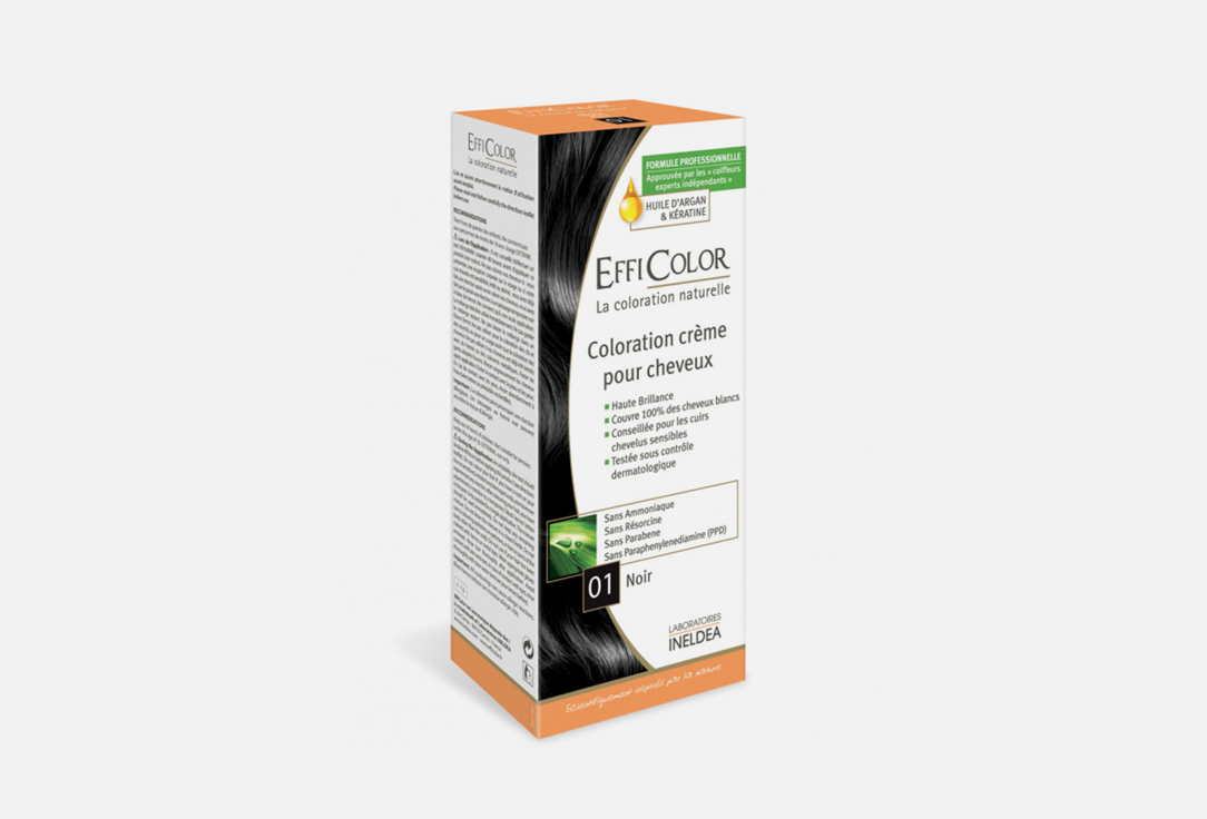 Краска для волос Laboratories Ineldea EFFICOLOR 01, Чёрный