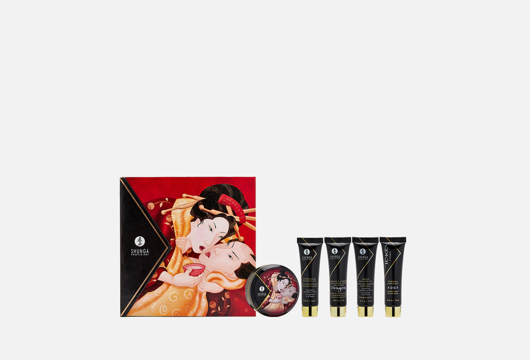 Набор: Эротическое массажное масло, Разогревающее масло, Массажная свеча, Лубрикант на водной основе, Крем Shunga Geisha's Secret 