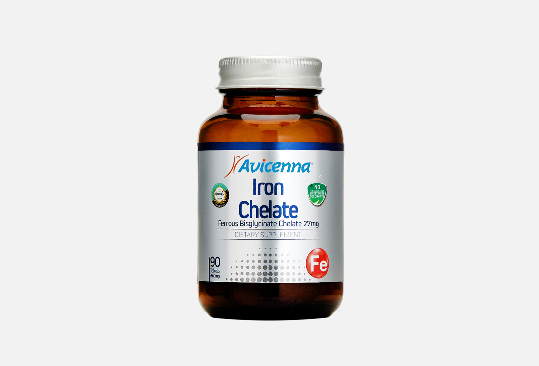Биологически активная добавка AVICENNA Iron chelate хелатное железо 27 мг 90 шт цена и фото