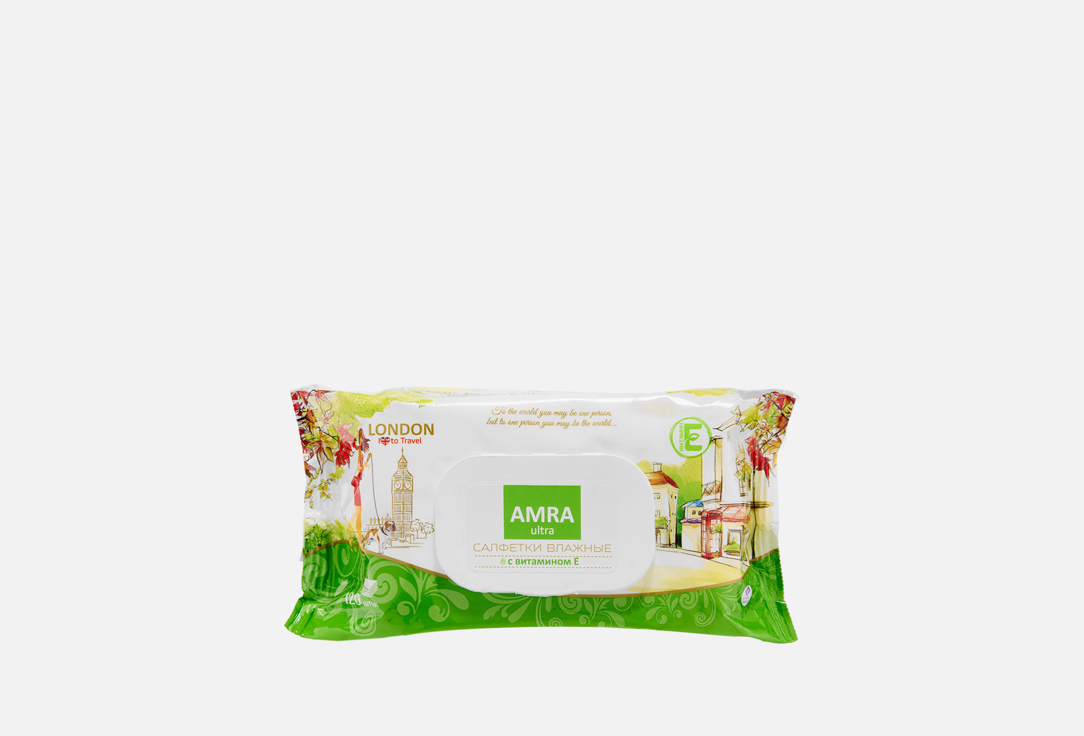 Изображение товара Влажные салфетки Amra Travel London для рук, большая упаковка, увлажнение и свежесть