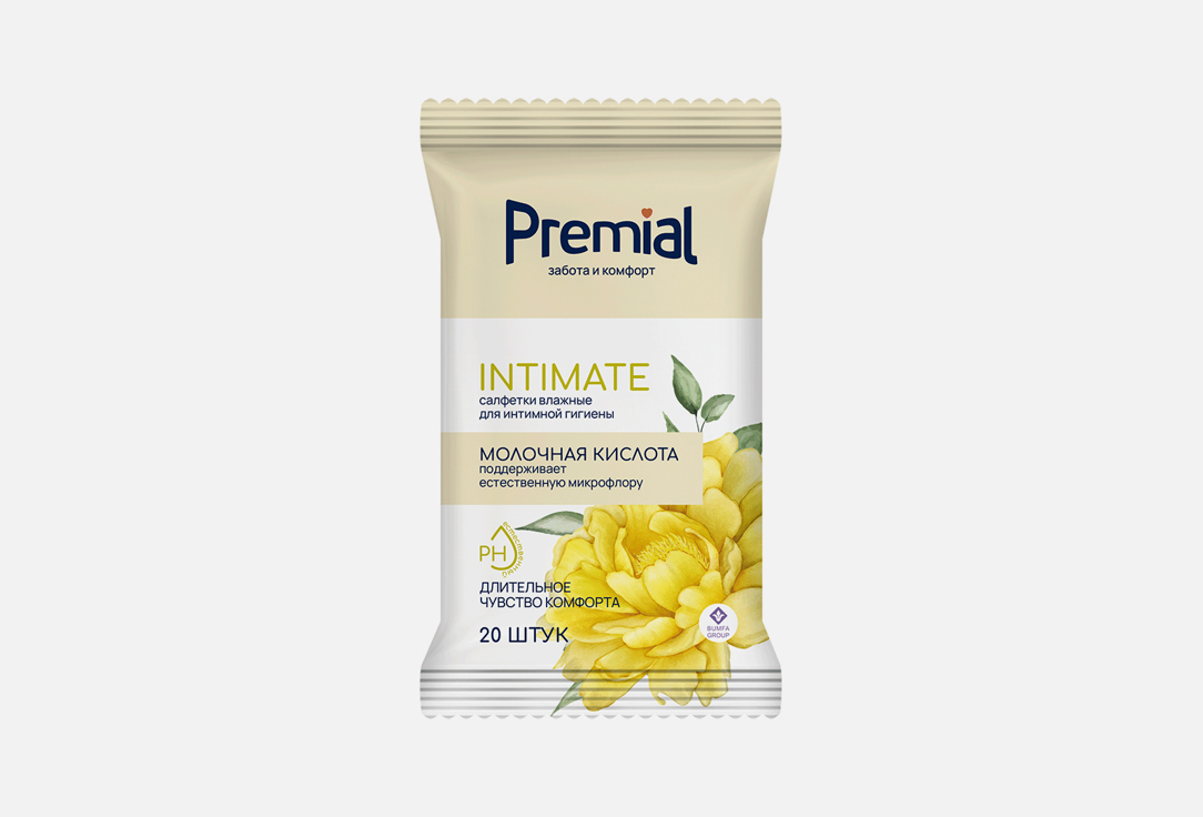 Влажные салфетки Premial для интимной гигиены с молочной кислотой 