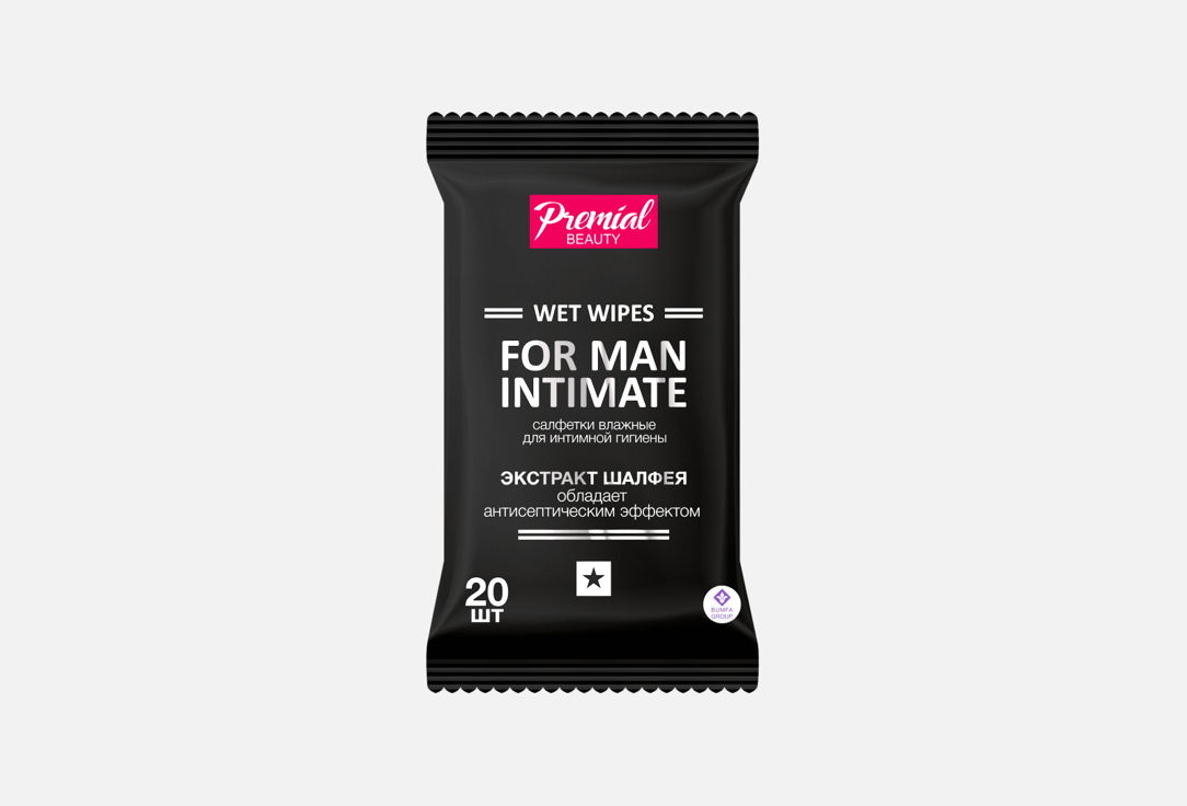 Влажные салфетки Premial для интимной гигиены с экстрактом шалфея, мужские 
