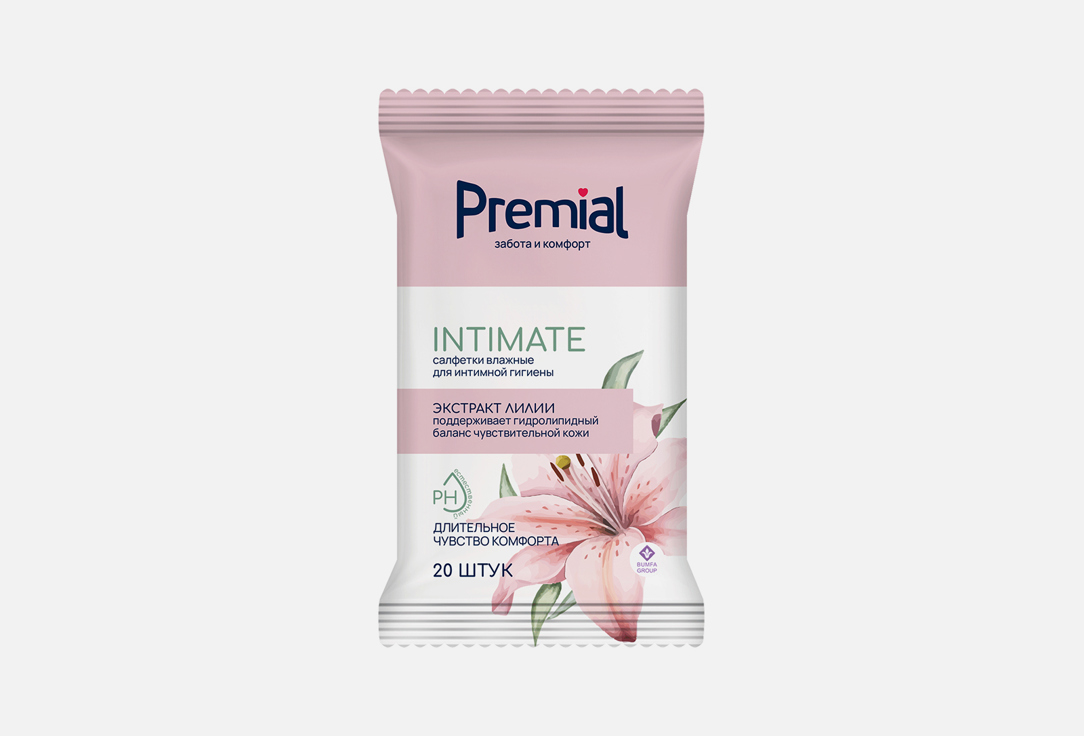 Влажные салфетки Premial для интимной гигиены с экстрактом лилии 