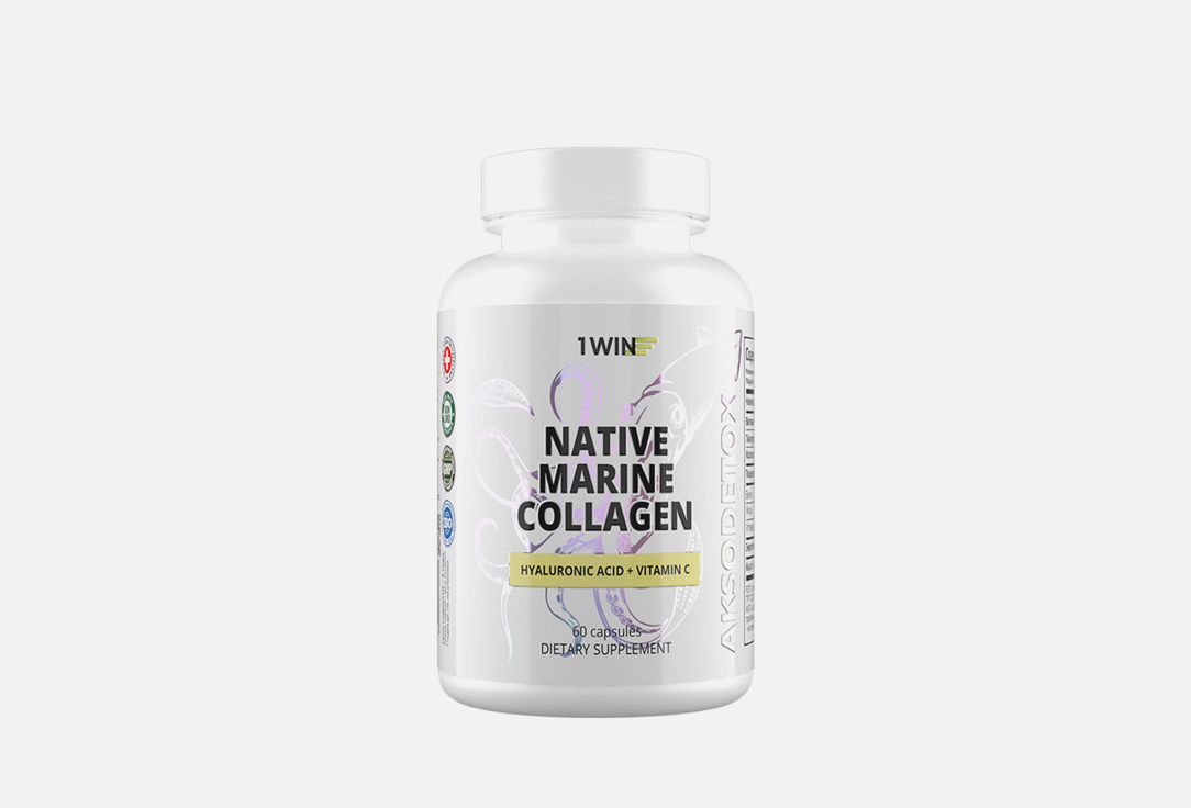 Морской коллаген 1WIN С витамином C, гиалуроновой кислотой в капсулах 60 шт коллаген с витамином c dr mybo collagen complex в капсулах 120 шт