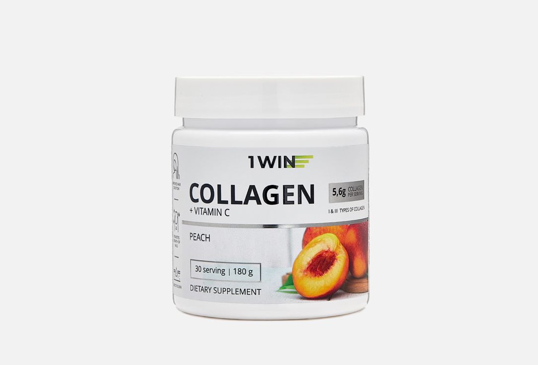 Коллаген с витамином С 1WIN Растворимый со вкусом персика 180 г 1win комплекс коллаген хондроитин глюкозамин со вкусом манго 30 порций 180 г 1win collagen