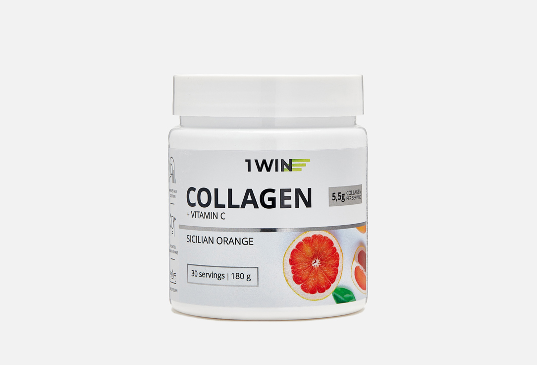 цена Коллаген с витамином С 1WIN Растворимый со вкусом апельсина 180 г