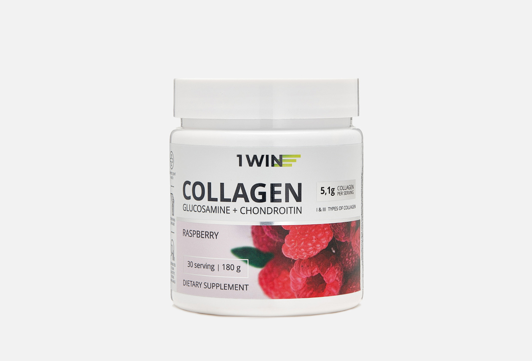 Коллаген с глюкозамином, хондроитином 1WIN Растворимый со вкусом малины 180 г collagen малина 400 г